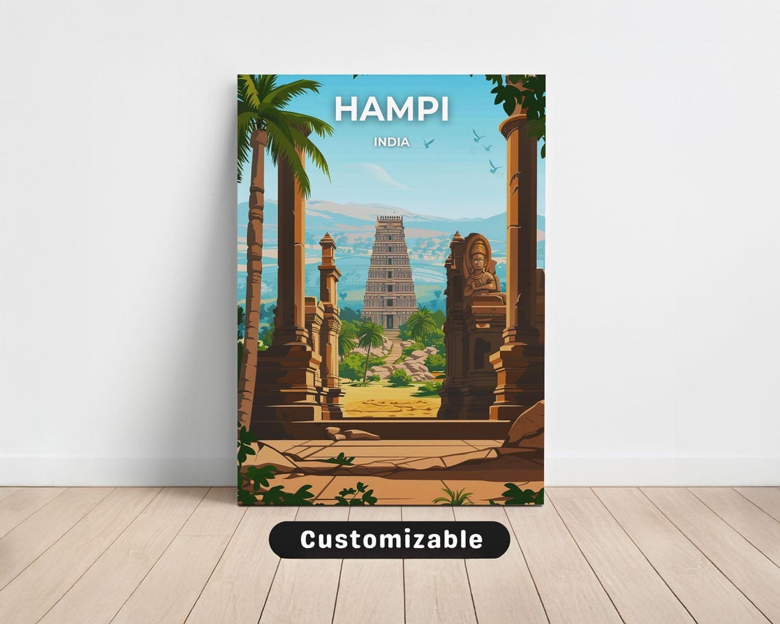 Hampi India Ancient Stone Temple Ruins Custom Travel Poster Art