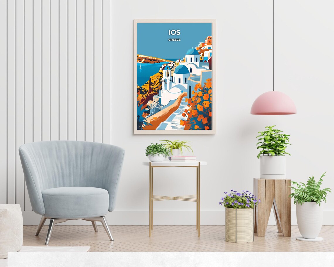 Ios White Churches with Blue Domes above the Aegean Greece Poster - Image 2