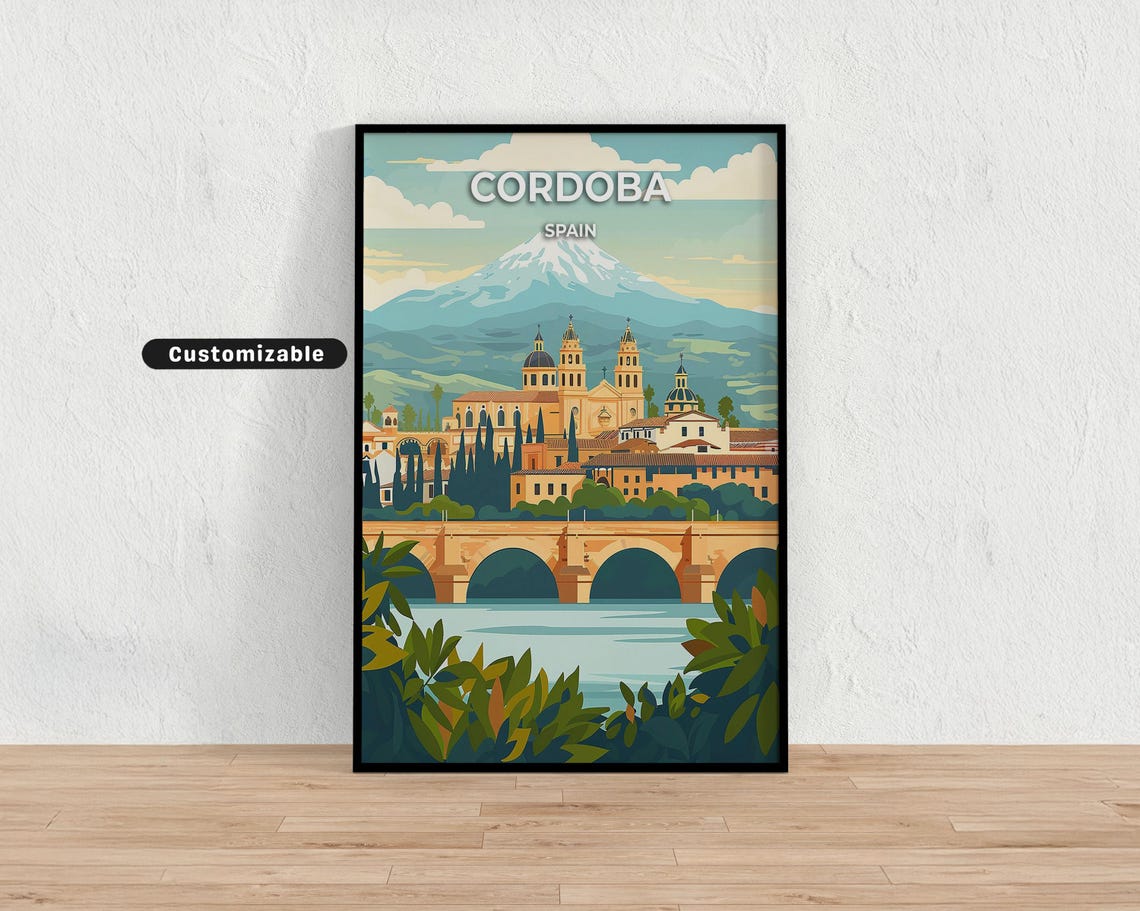 Cordoba Spain Cathedral Bridge Classic Vintage Travel Style Poster