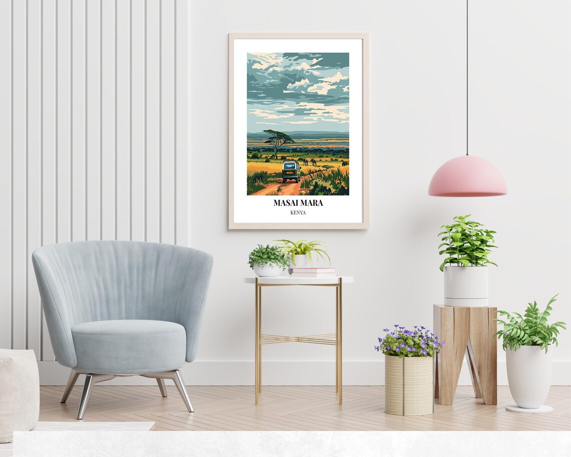 Masai Mara Kenya Safari Jeep Elephant Trail Adventure Travel Poster - Image 2
