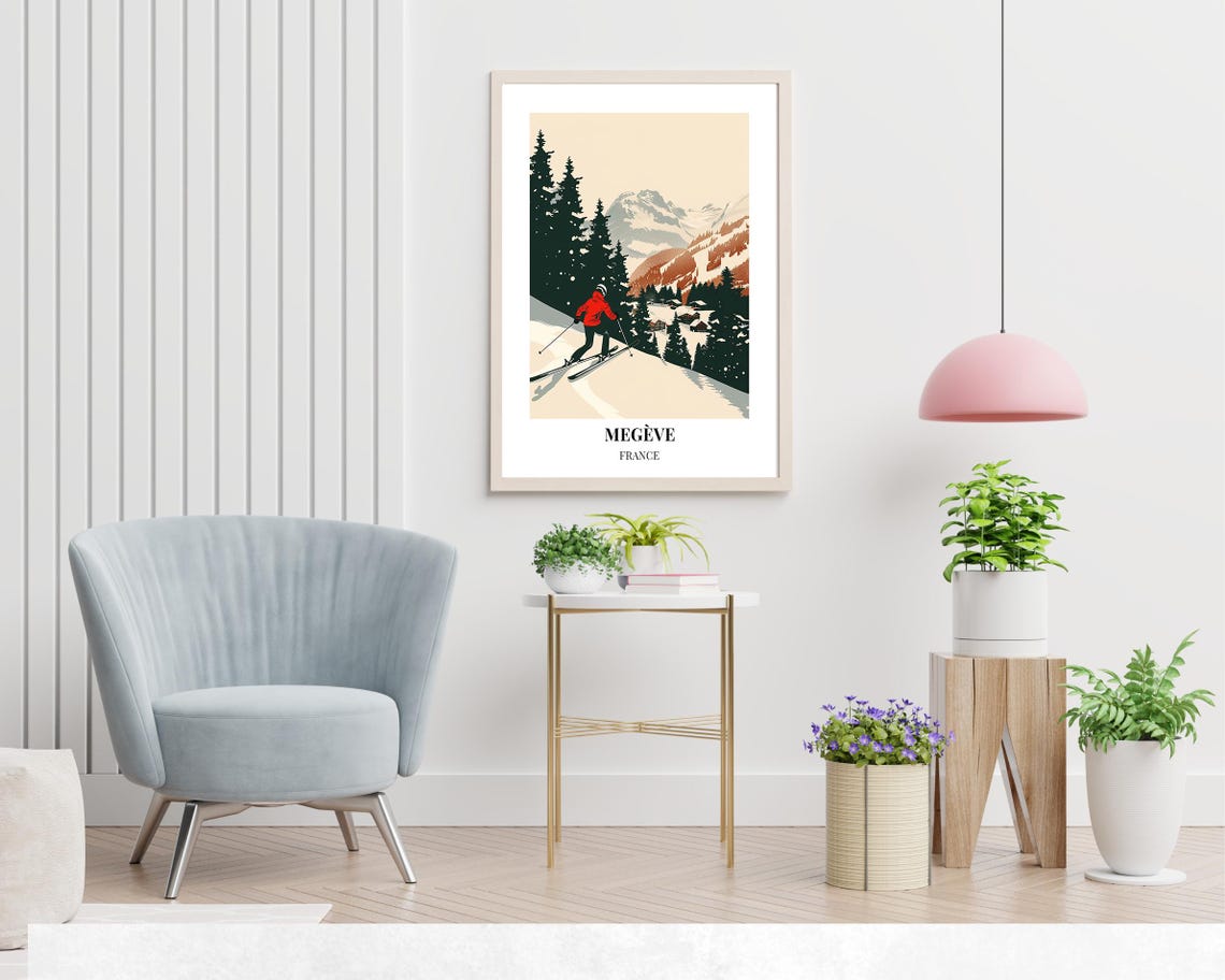 Megeve France Ski Resort Skier Descending Through Snowy Forest Poster - Image 2
