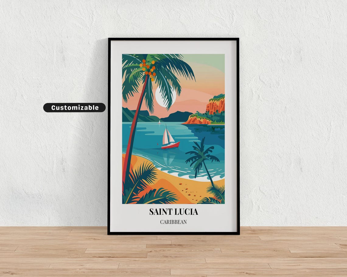 Saint Lucia Caribbean Travel Poster Custom Wall Art