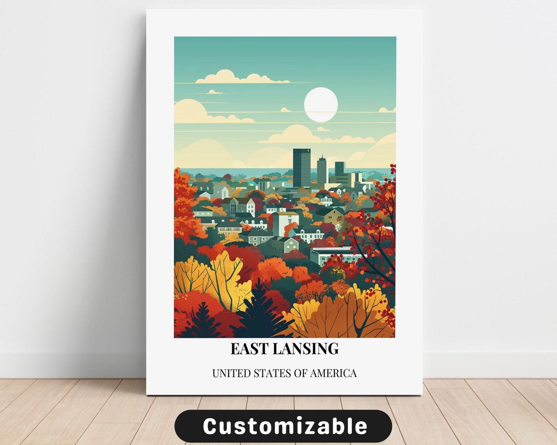 East Lansing Fall Colors City Retro Michigan Travel Art Poster