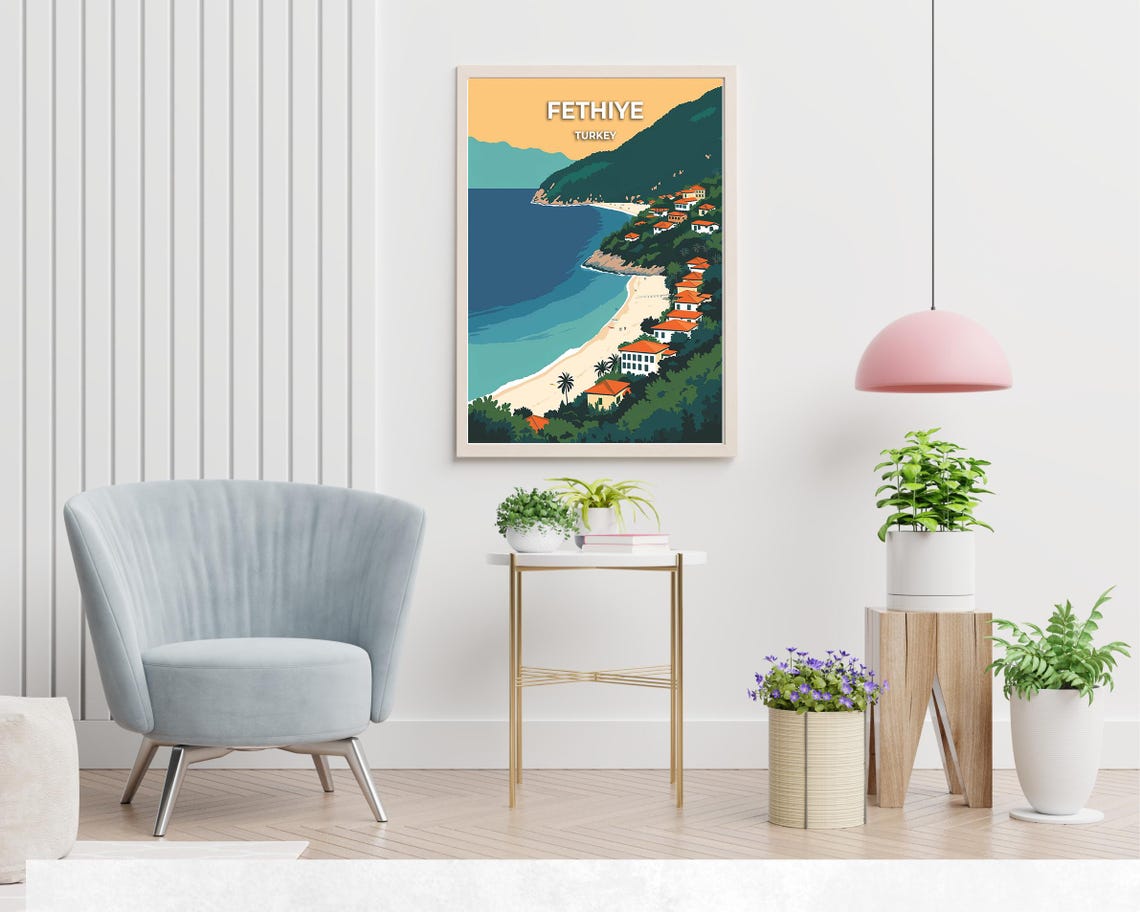 Fethiye Golden Coastline and Hillside Beach Town Travel Poster - Image 2