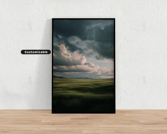 Simple Horizon Over Soft Field With Moody Light Neutral Wall Art Print Minimalist Modern Decor