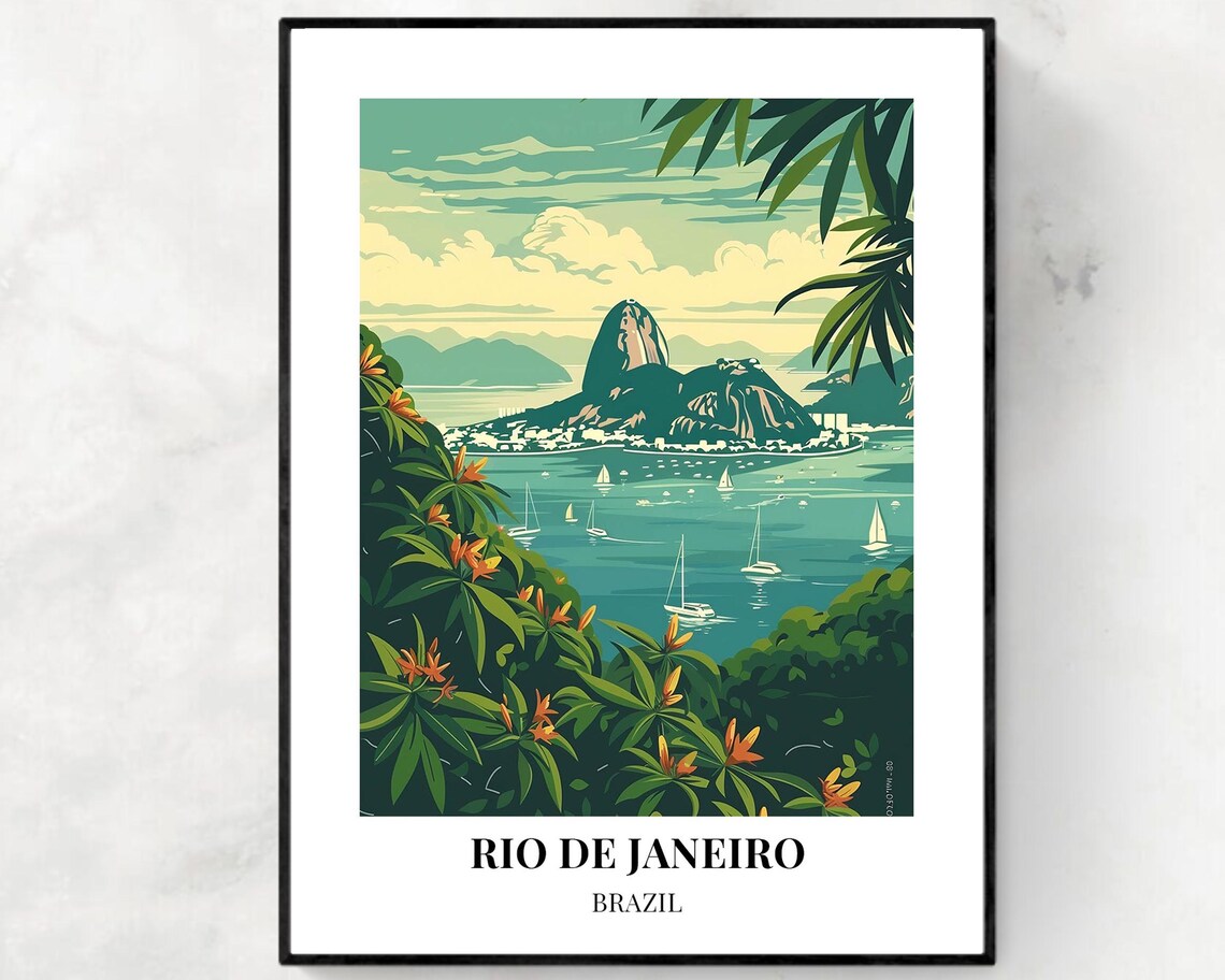 Rio de Janeiro Sugarloaf Mountain Sailboat Bay Daytime Poster
