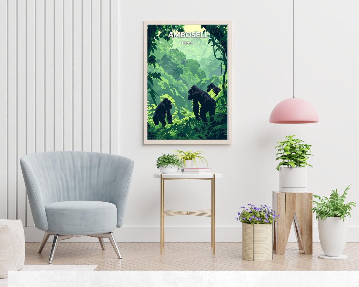 Amboseli Kenya Gorilla Rainforest Misty Jungle Safari Poster - Image 2