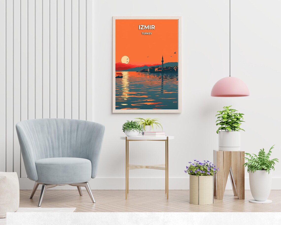 Izmir Turkey Golden Sunset Harbor Waterfront Vintage Travel Poster - Image 2