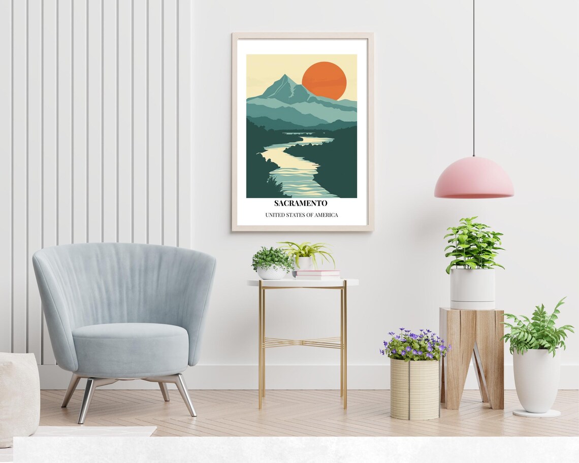 Sacramento California Mountain River Sunset Landscape Travel Poster - Image 2