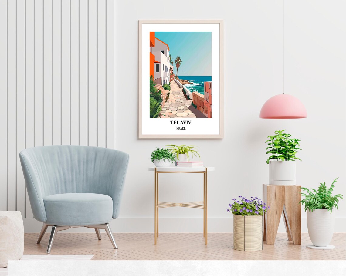 Tel Aviv Israel Seaside Promenade Palm Trees Coast Walk Travel Poster - Image 2