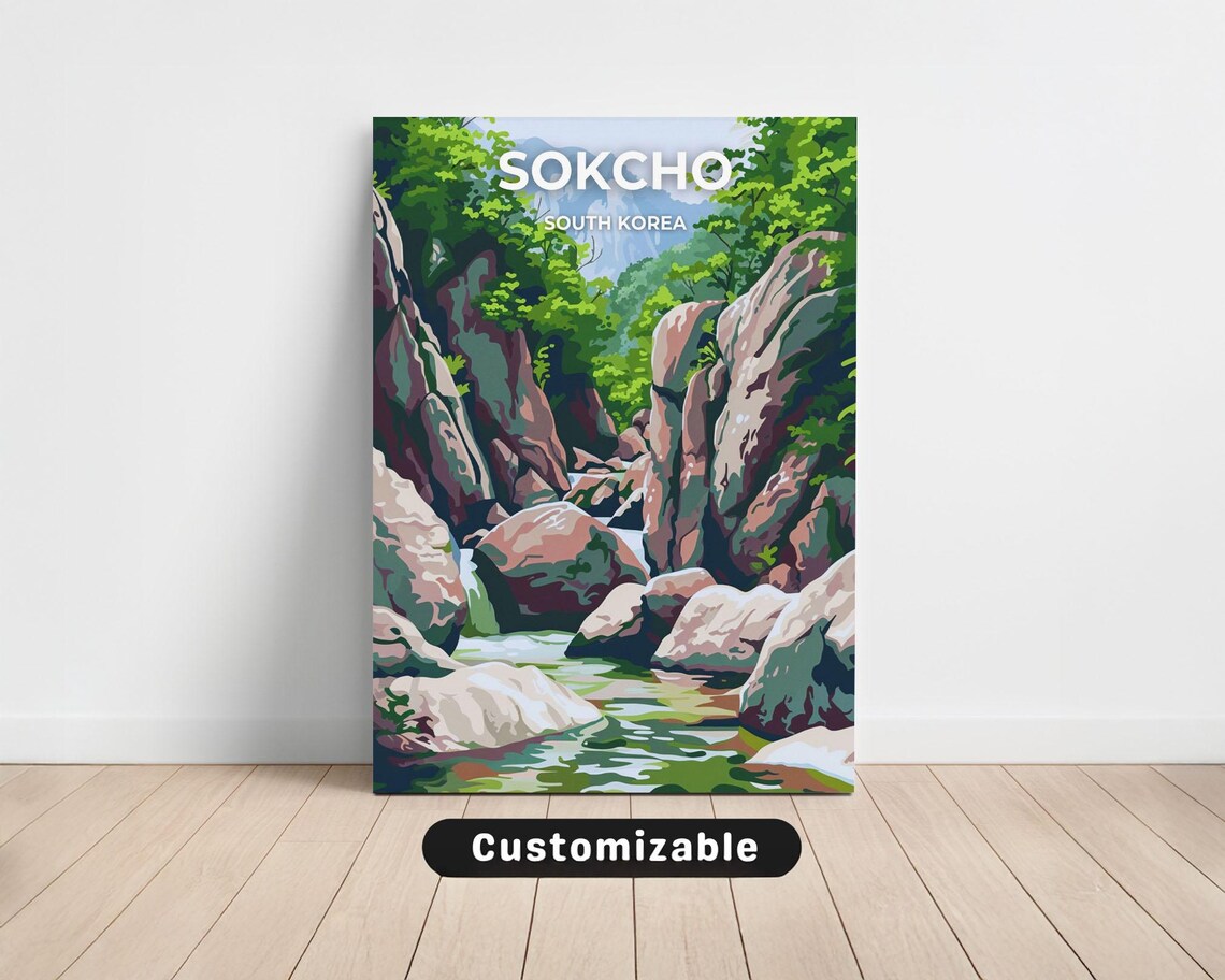 Sokcho South Korea Rocky Mountain Stream Seoraksan Travel Poster