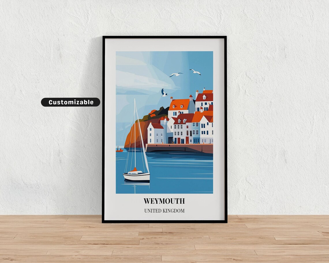 Weymouth United Kingdom Harbor Sailboat Modern Travel Poster