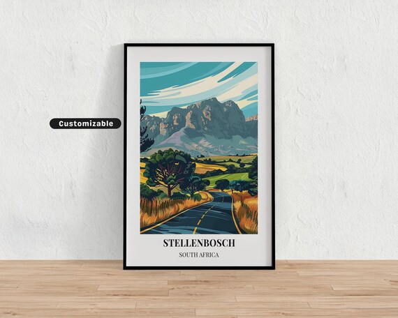 Stellenbosch South Africa Mountain Road Vintage Travel Poster