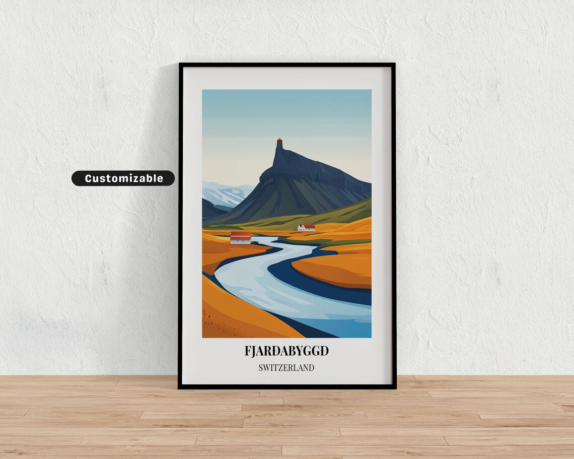 Fjarðabyggð Switzerland Mountain River Vintage Travel Poster