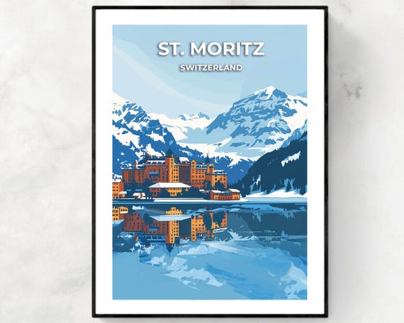 St Moritz Travel Print St Moritz Switzerland Travel Gift City Poster Wedding Gift Birthday Present