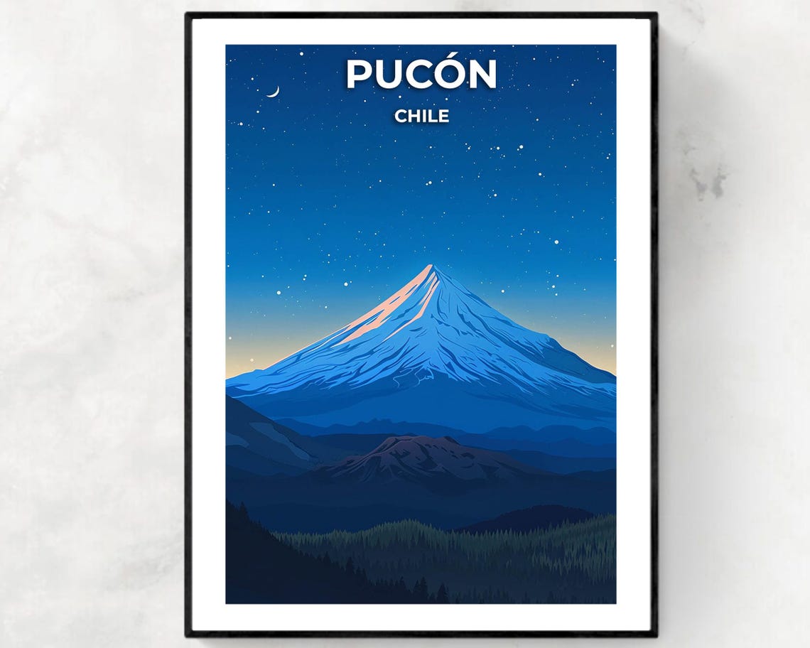 Villarrica Volcano Travel Print Wall Art Pucn Chile City Print Villarrica Volcano Travel Gift Villarrica Volcano Poster Travel Gift