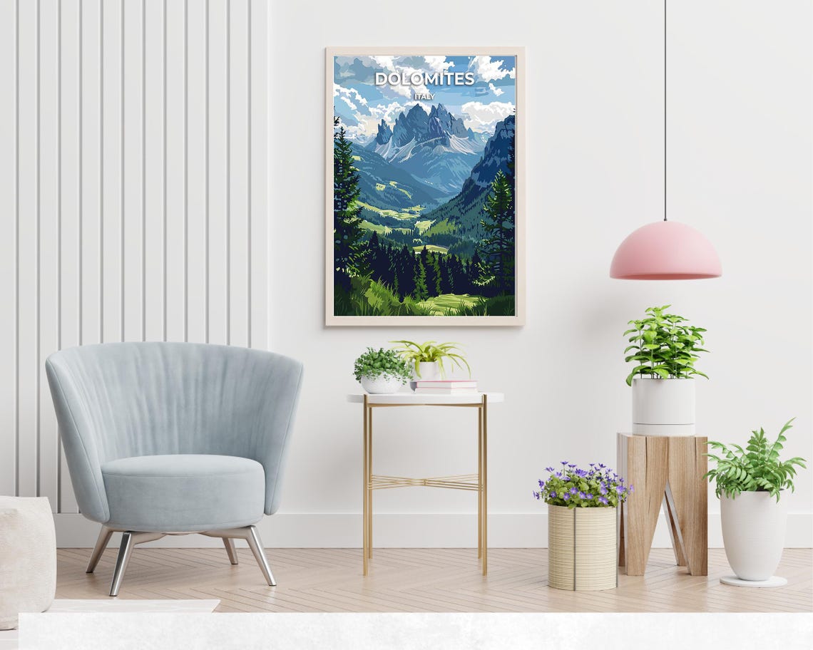 Dolomites Mountain Peaks over Green Alpine Valley Italy Poster - Image 2