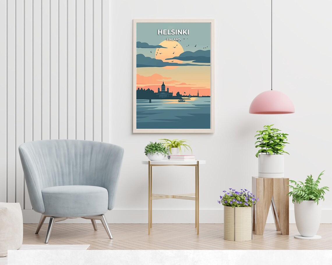 Helsinki Harbor Sunset With Cathedral Silhouette Finland Travel Poster - Image 2