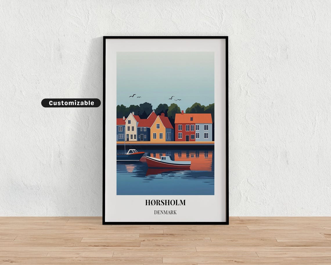 Horsholm Denmark Harbor Boats Sunset Reflection Art Travel Poster