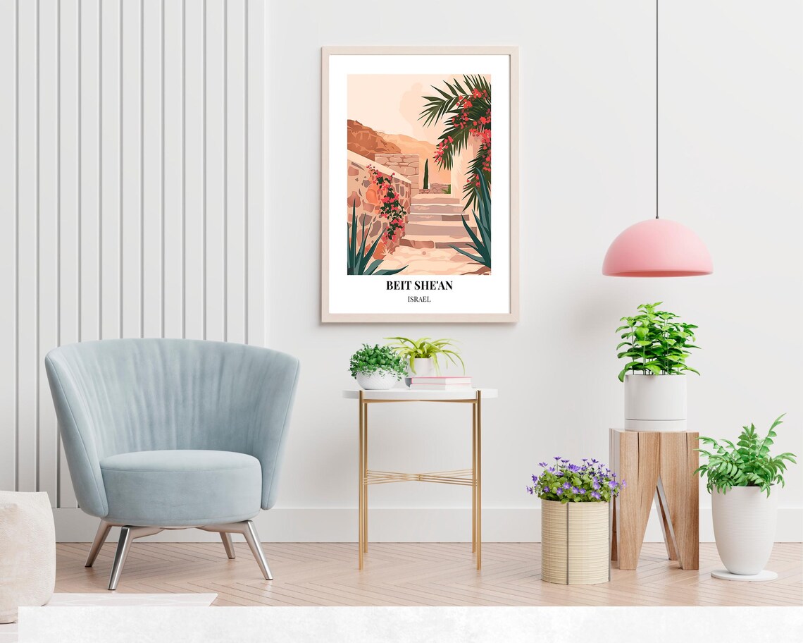 Beit Shean Israel Stone Staircase Bougainvillea Alley Poster - Image 2