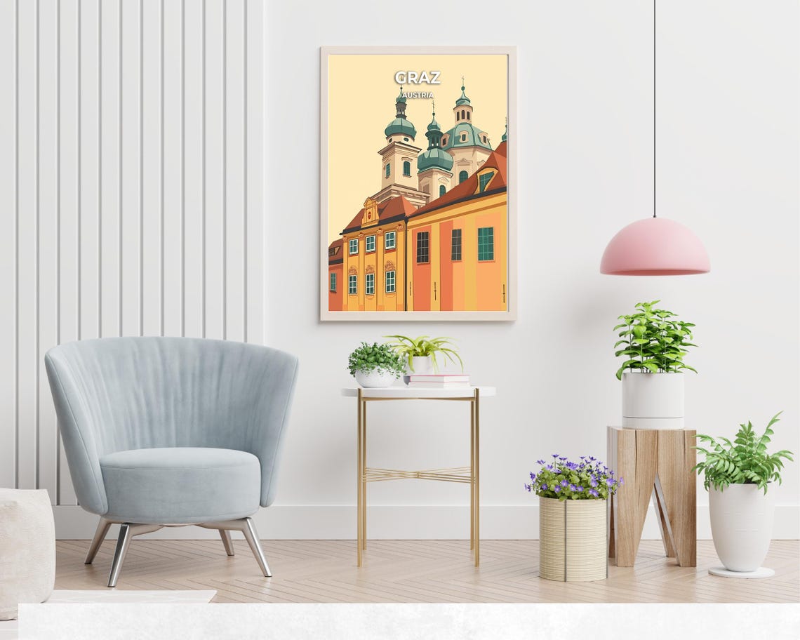 Graz Austria Historic Church Domes Over Old Town Rooftops Poster - Image 2