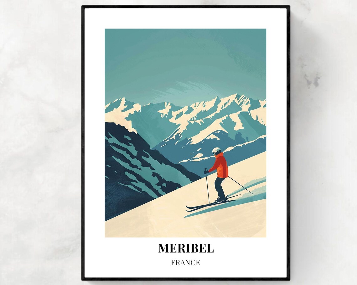 Meribel France Warm Sunset Light Ski Slope Descent Art Poster