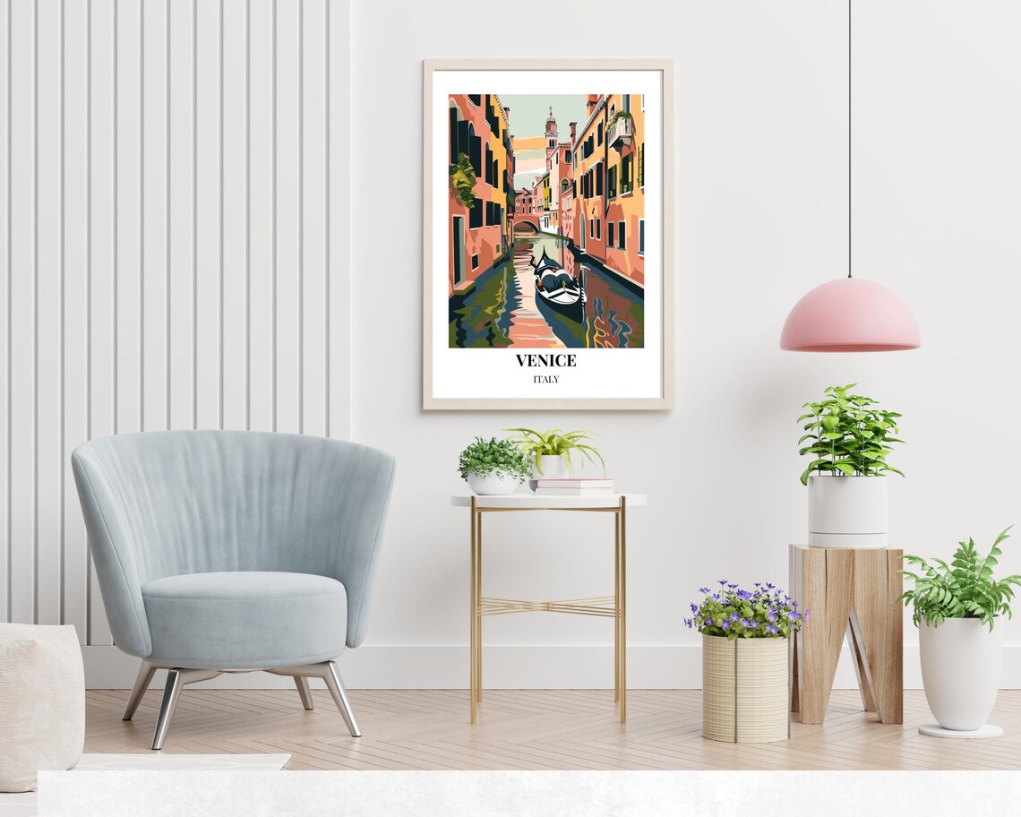 Venice Italy Gondola Gliding on Quiet Canal Vintage Travel Poster - Image 2