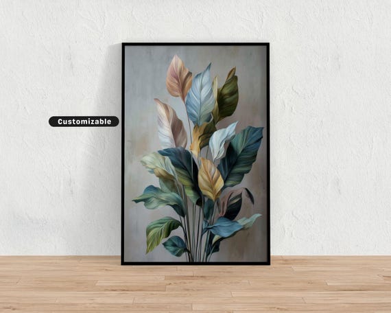 Modern Botanical Artwork With Large Soft Leaves Minimal Wall Art Neutral Nature Print