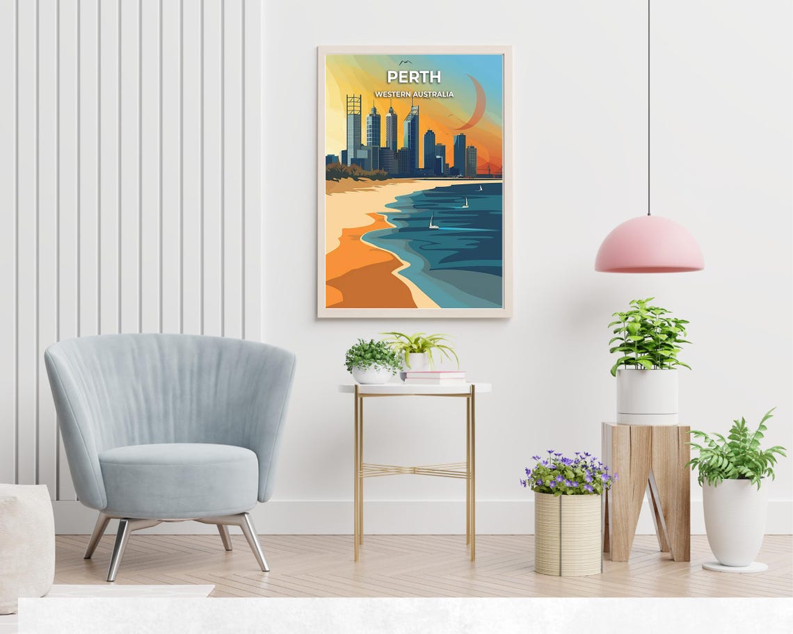 Perth Western Australia Sunset Skyline Harbor View Travel Poster - Image 2