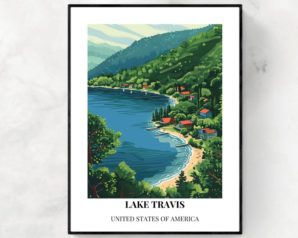 Lake Travis Travel Print Wall Art Lake Travis Texas City Print Lake Travis Travel Gift Lake Travis City Poster