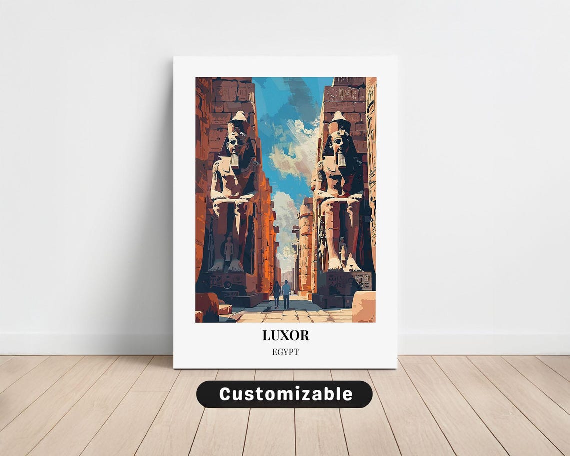 Luxor Egypt Temple Colossi Statues Ancient Pharaoh Travel Poster