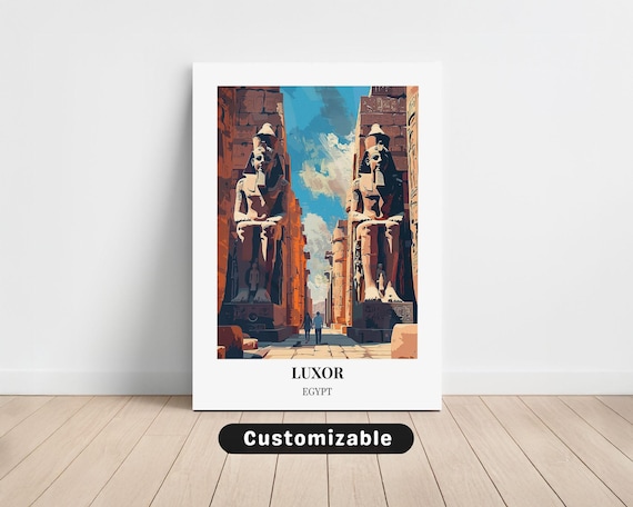Luxor Egypt Temple Colossi Statues Ancient Pharaoh Travel Poster