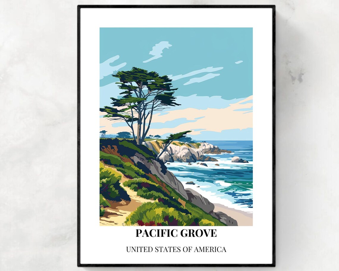 Pacific Grove California Rocky Coast Cypress Travel Shoreline Poster