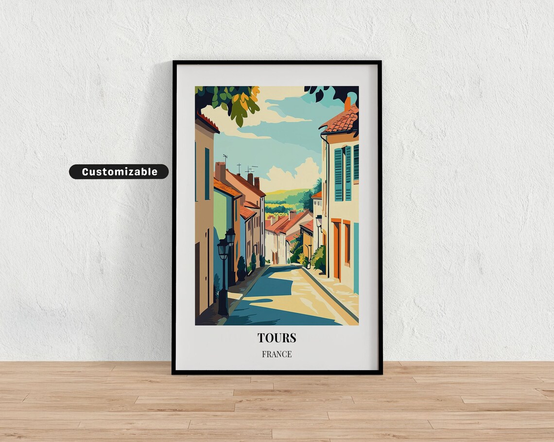 Tours France Charming Old Town Street Art Vintage Travel Poster