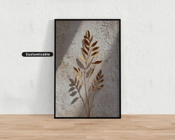 Textured Minimal Plant Motif With Natural Shadows Botanical Wall Art Neutral Nature Print