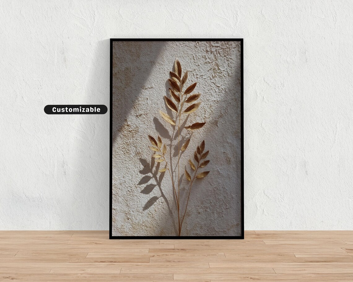 Dried Branch With Natural Shadows Textured Neutral Botanical Art Print