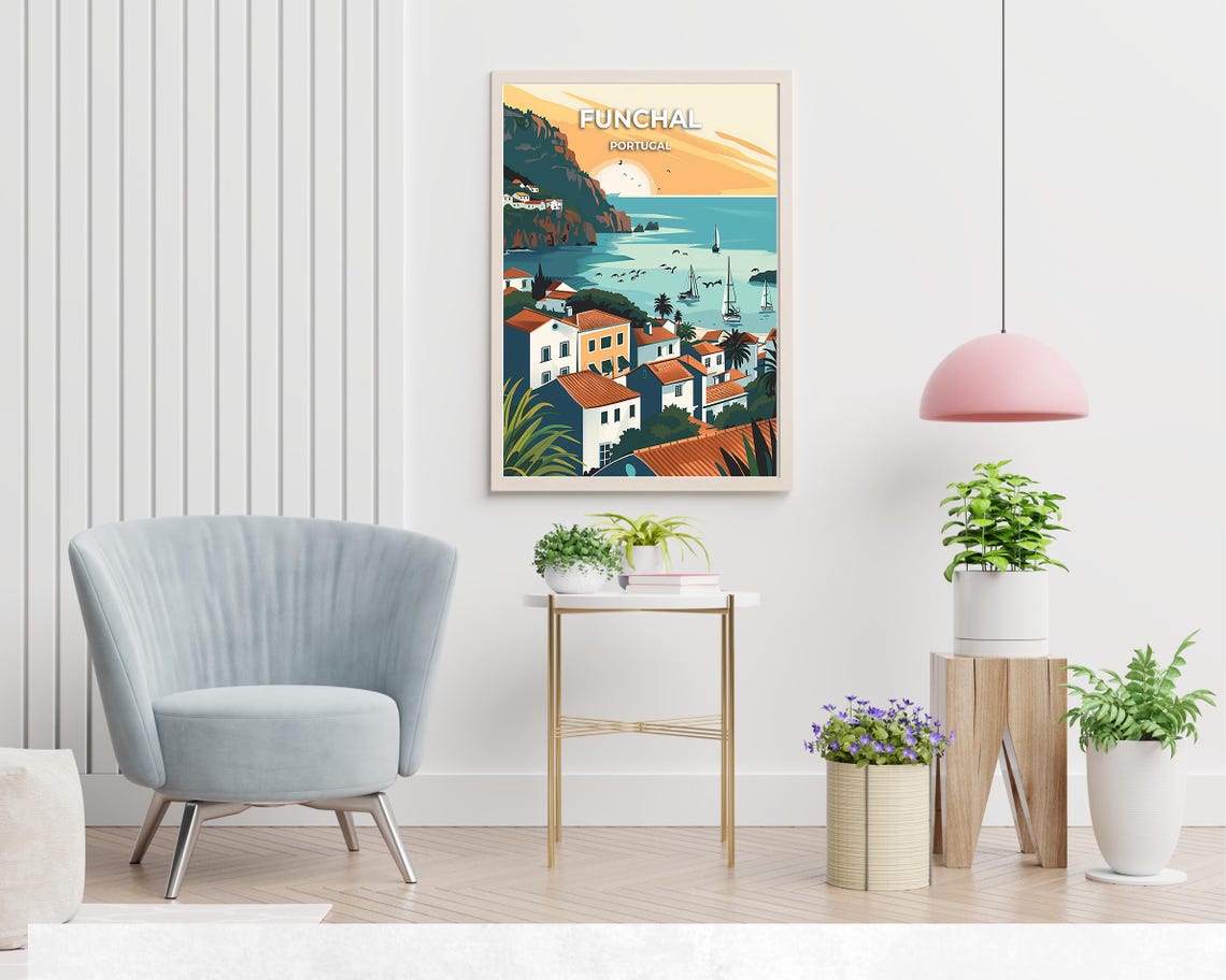 Funchal Madeira Portugal Harbor Sunset with Sailboats Travel Poster - Image 2