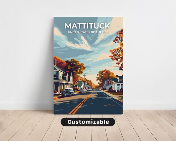 Mattituck USA Autumn Small Town Street Vintage Travel Art Poster