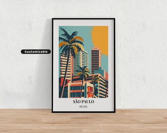Sao Paulo Brazil Palm Trees Modern Cityscape Sunset Sky Art Poster