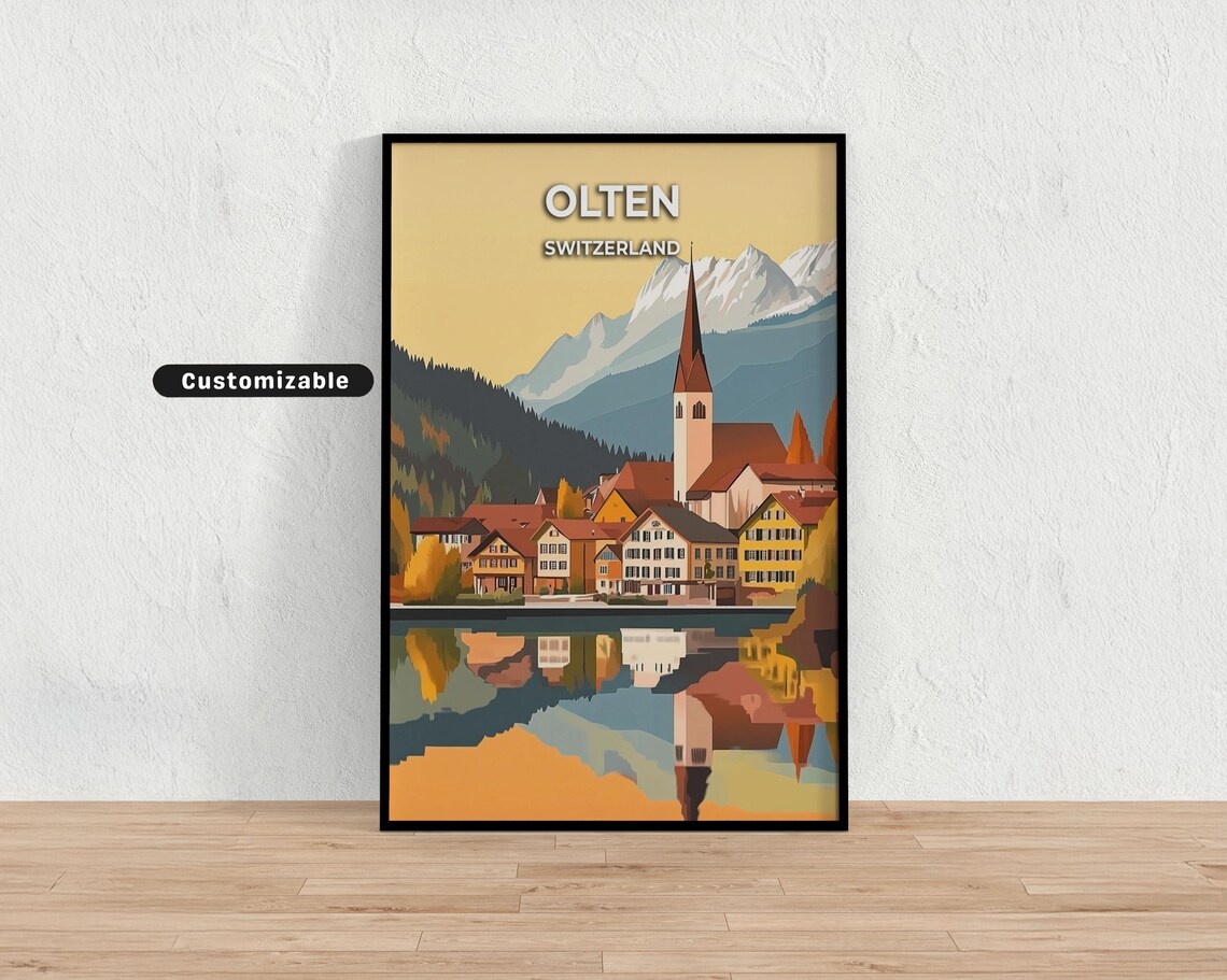 Olten Switzerland Travel Poster Vintage Alpine Lake Mountain View