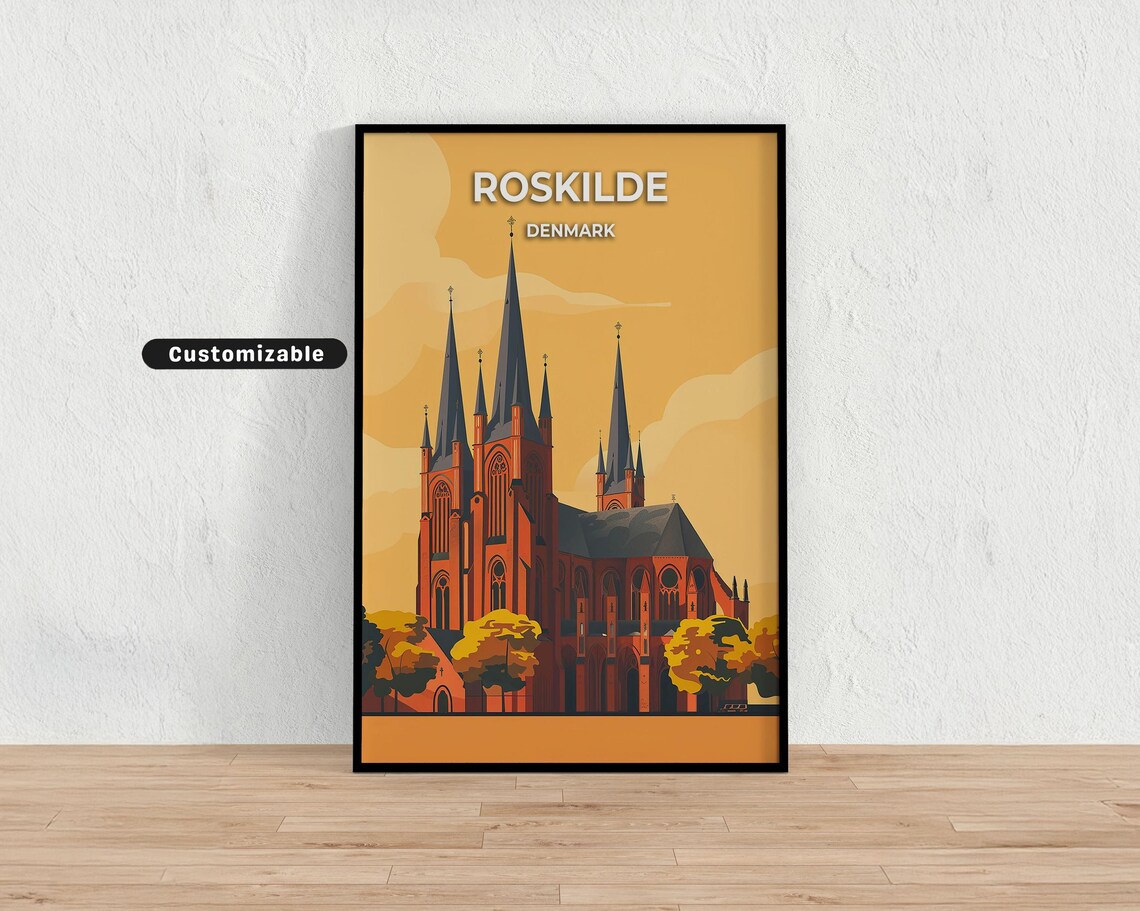 Roskilde Denmark Cathedral Twin Spires Landmark Travel Poster