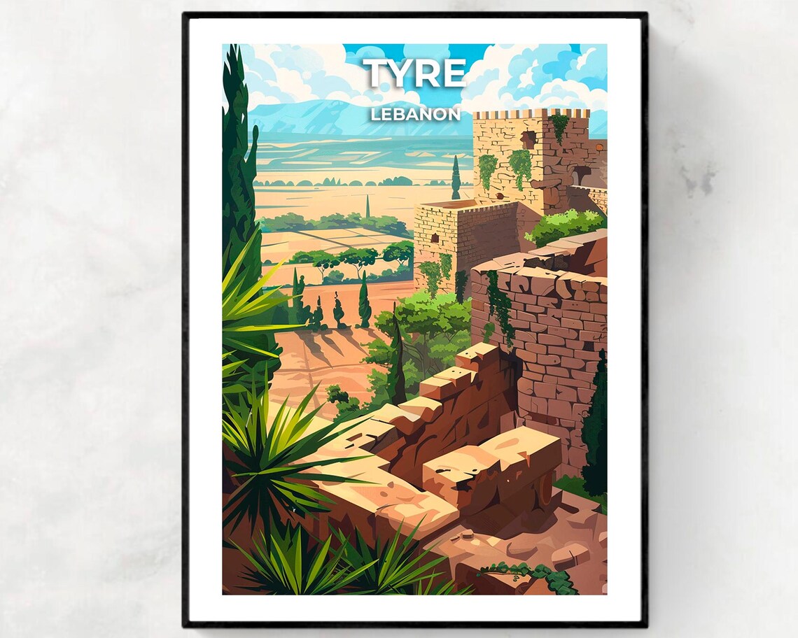 Tyre Lebanon Ancient Stone Ruins Cypress Trees Travel Poster