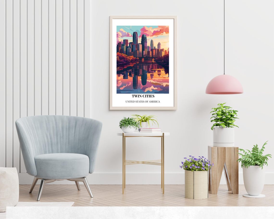 Twin Cities Minnesota Skyline River Sunset Reflection Poster - Image 2