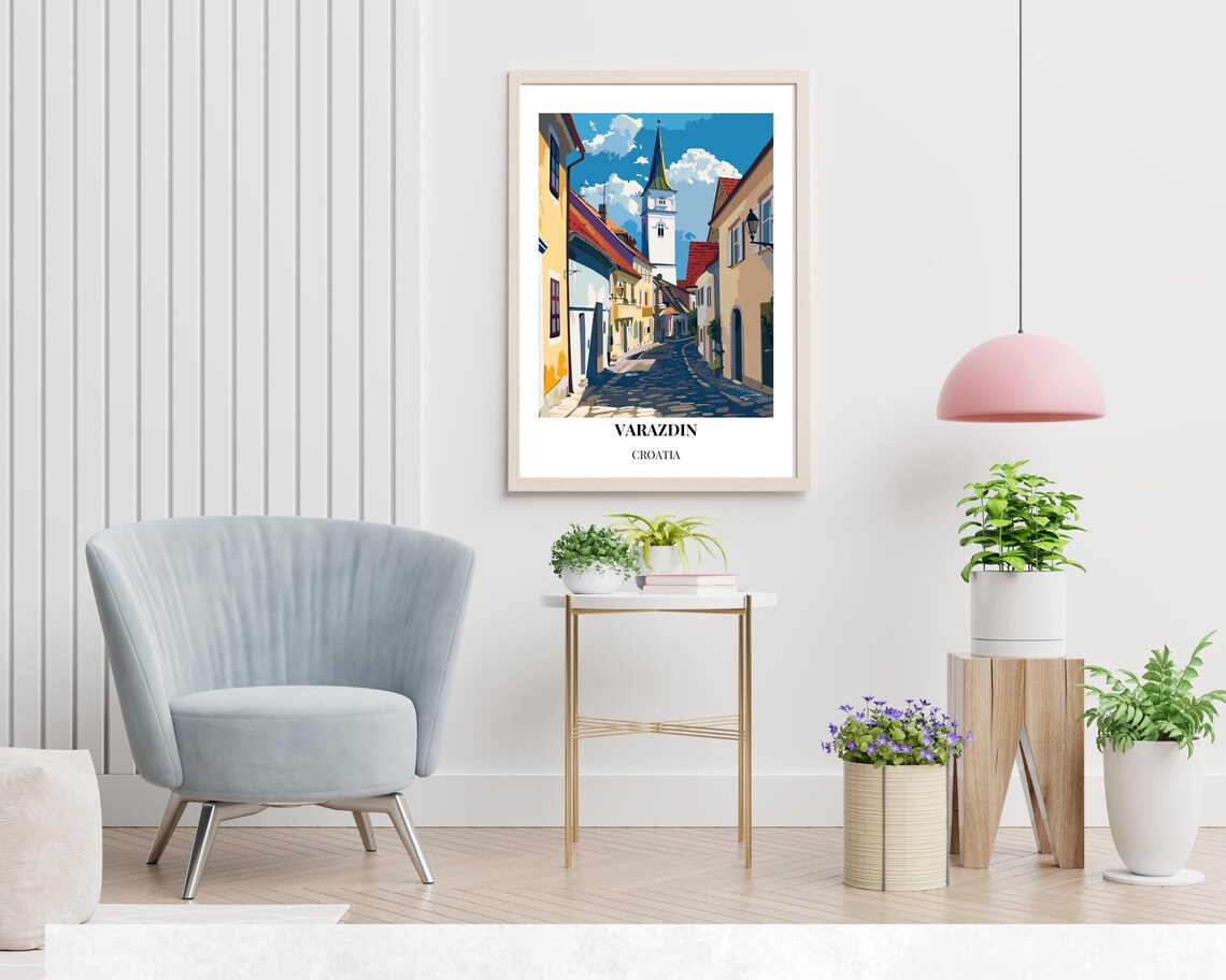Varazdin Croatia Cobblestone Street Clock Tower Old Town Poster - Image 2