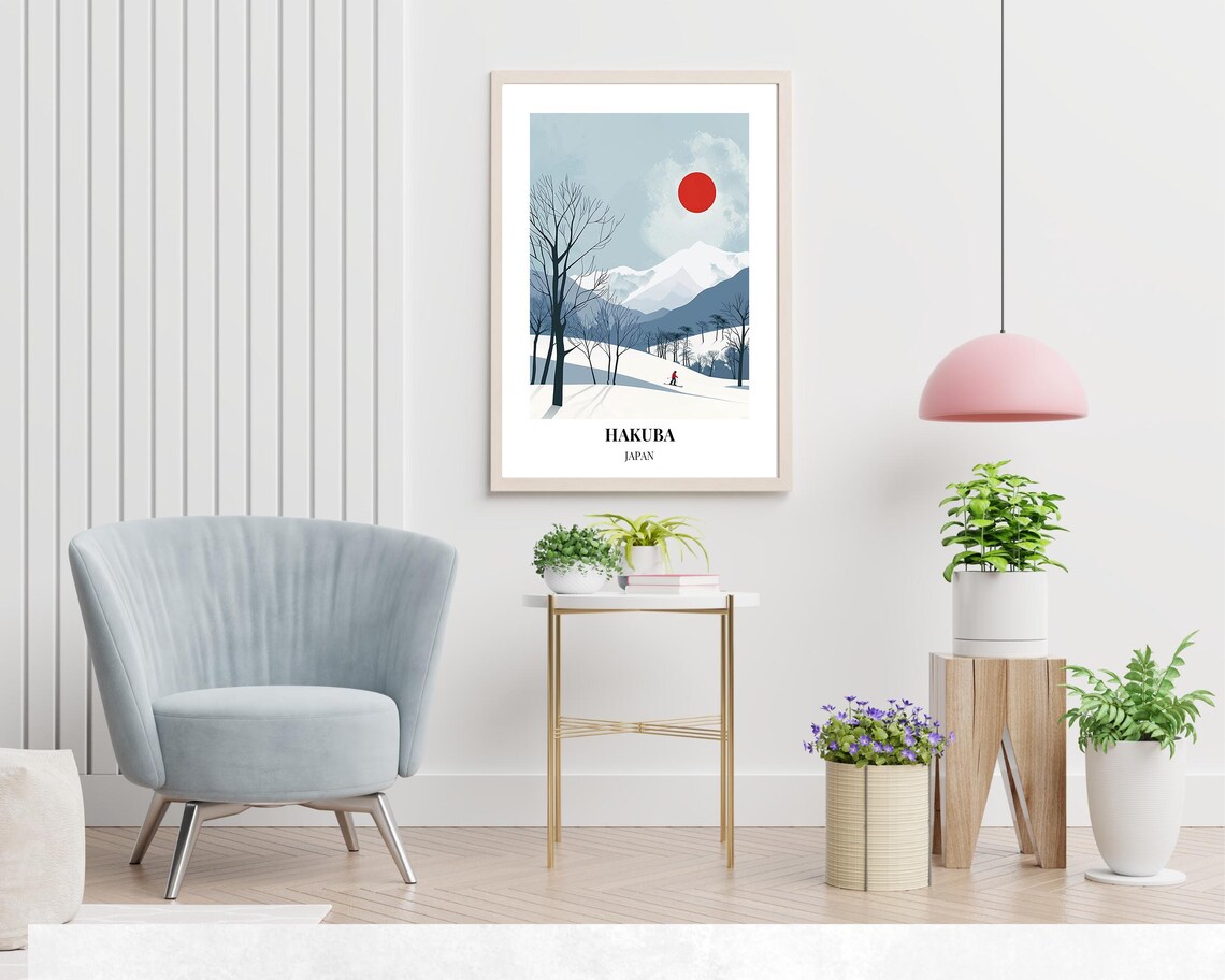 Hakuba Japan Skier Snowy Slopes Minimalist Retro Travel Poster - Image 2