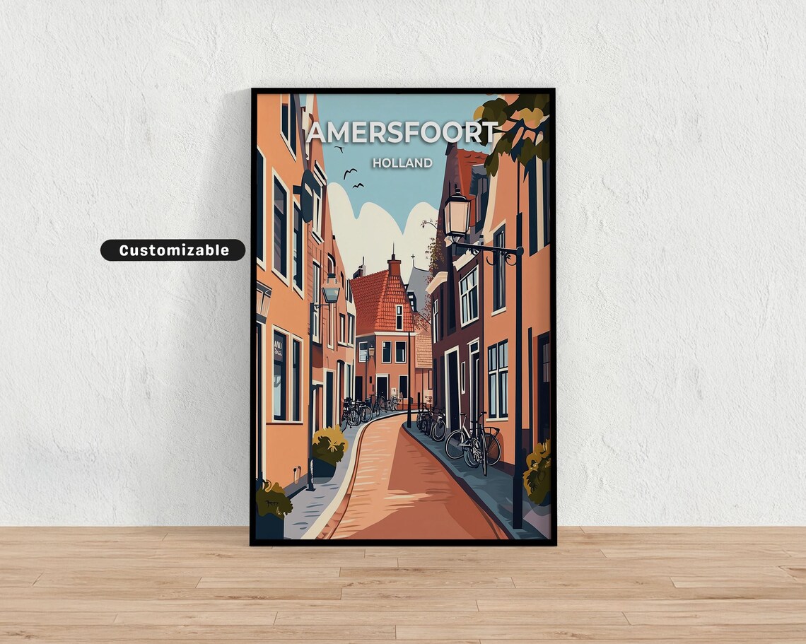 Amersfoort Holland Brick Bicycle Street Vintage Travel Poster
