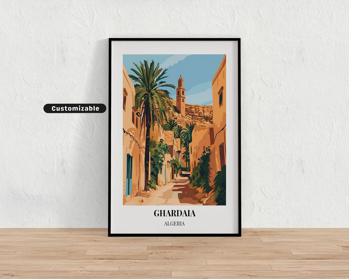 Ghardaia Algeria Ancient Old Town Street Scene Retro Travel Poster