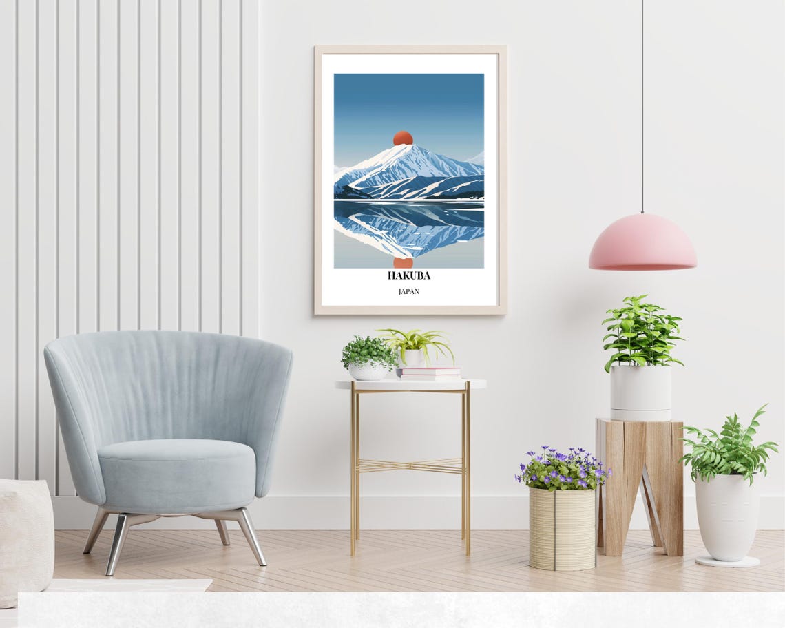 Hakuba Japan Red Sun Snow Mountain Reflection Serene Travel Poster - Image 2