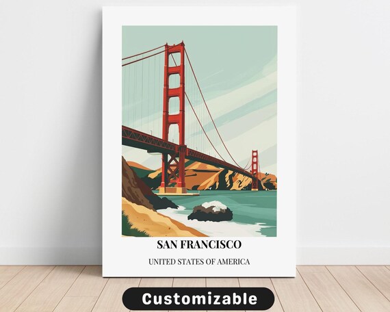 San Francisco Golden Gate Bridge Coastal View Retro Travel Poster Artwork