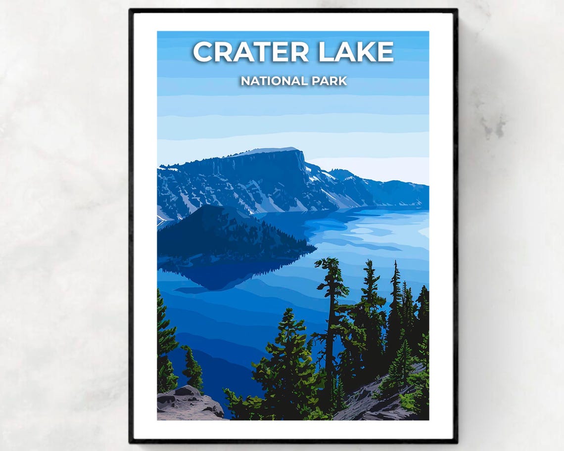 Crater Lake National Park Travel Print Wall Art Crater Lake National Park City Print Crater Lake National Park Travel Gift Wall Art